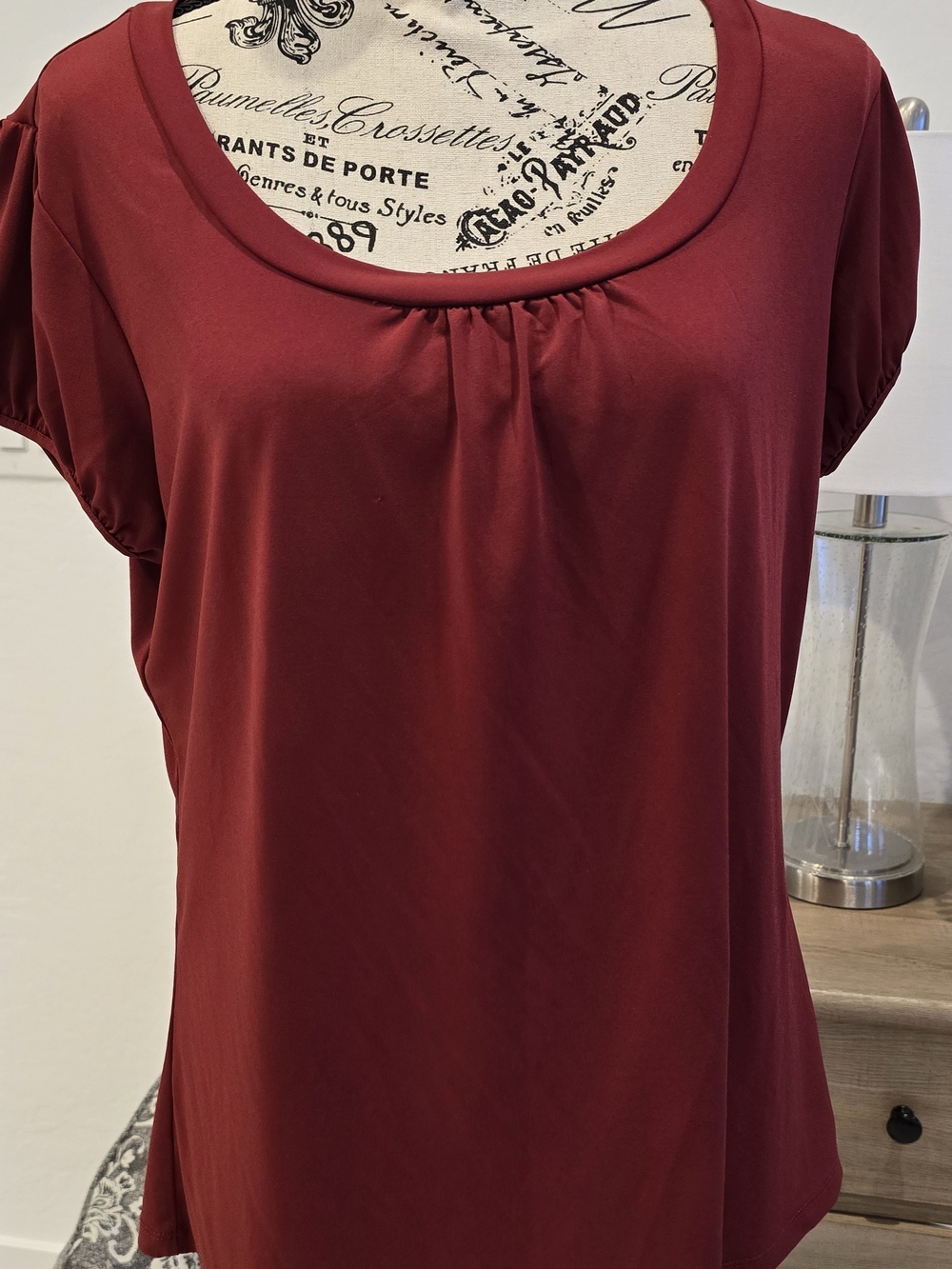 Worthington Scoop Neck Short Sleeve Top - Wine